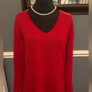 Ann Taylor Red Cashmere V neck holiday party sweater